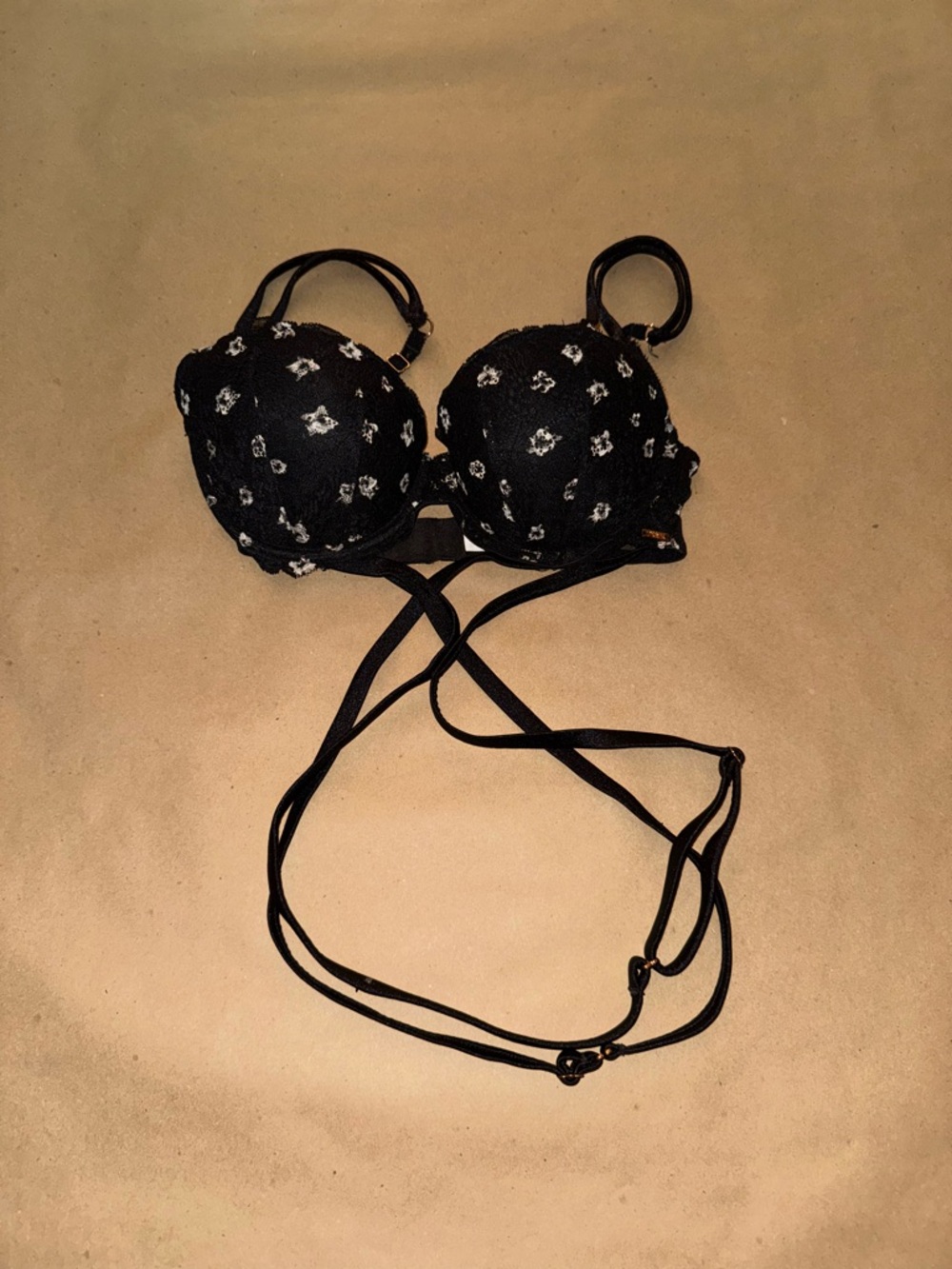 Victoria's Secret PINK 34C Date Push-Up Padded Bra Black Ditsy Floral